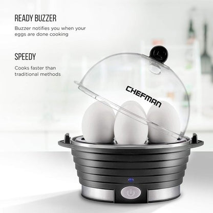 Chefman Egg Maker - Rapid Poacher & Vegetable Steamer | Makes Up to 6 Eggs, BPA-Free, Black