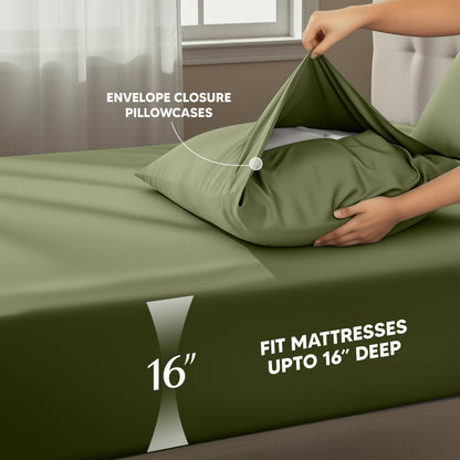 Utopia Bedding California King Size Sheet Set – 4 Piece Bed Sheets, Soft and Breathable Microfiber, Includes 1 Fitted Sheet, 1 Flat Sheet and 2 Pillowcases – Oeko Tex (Olive)