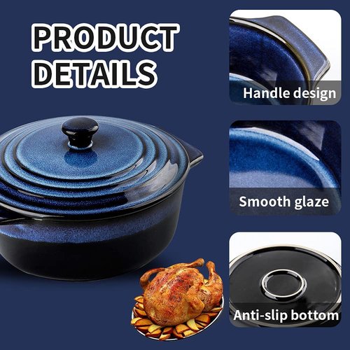 KOOV Ceramic Casserole Dish - 2 Quart Round Baking Dish with Lid, Oven Safe, Reactive Glaze
