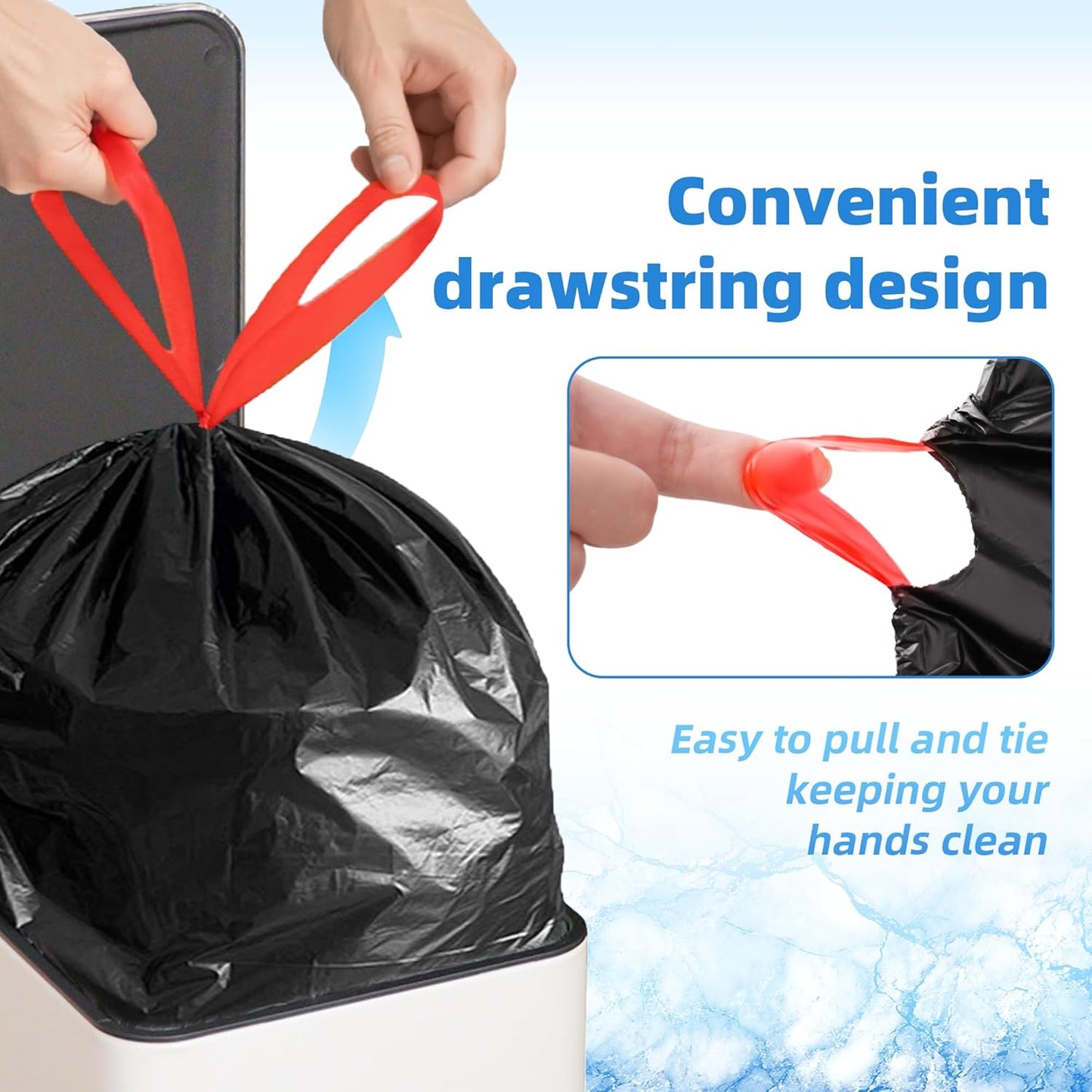 Skiennix Heavy-Duty Kitchen Trash Bags - Red Drawstring, Unscented, 20 Gallon, Pack of 20