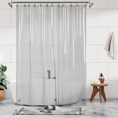 Barossa Design Extra Long Clear Black Shower Curtain Liner with 3 Magnets - 72" x 84" XL, Waterproof PEVA Lightweight Shower Liner for Bathroom, PVC Free, Metal Grommets - Clear Black, 72x84