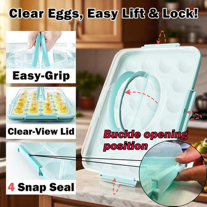 Deviled Egg Containers by [Brand Name] - 24 Count Reusable Storage Tray with Lid & Handle for Parties | Blue