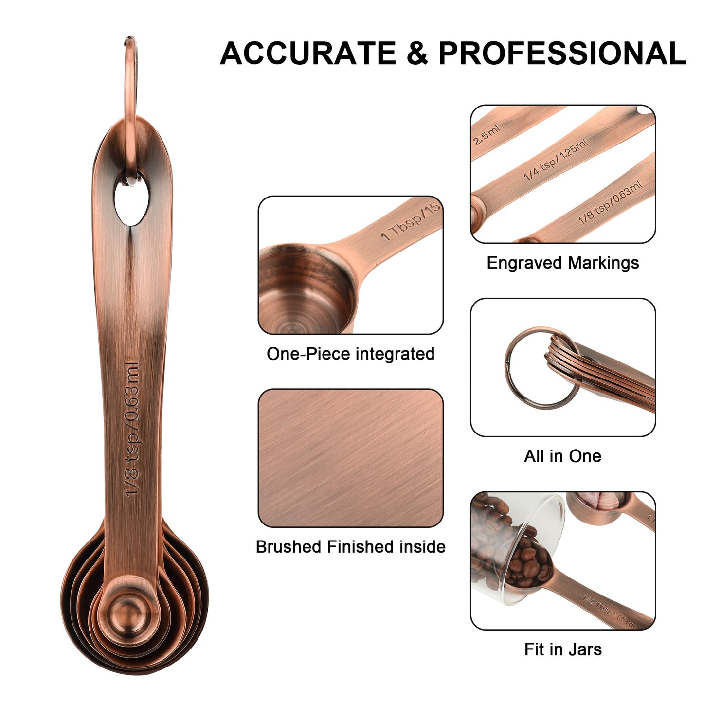 Smithcraft Measuring Cups and Spoons Set, Copper Measuring Cups and Spoons Set for Baking & Kitchen, Stainless Steel Measure Cup and Spoon for Dry &Liquid, Metal 7 Measure Cups&6 Spoons