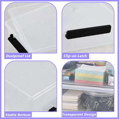 Wekioger 6 Quart Clear Organizer Box - Plastic Storage Bin with Lid | Set of 4 for Easy Organization