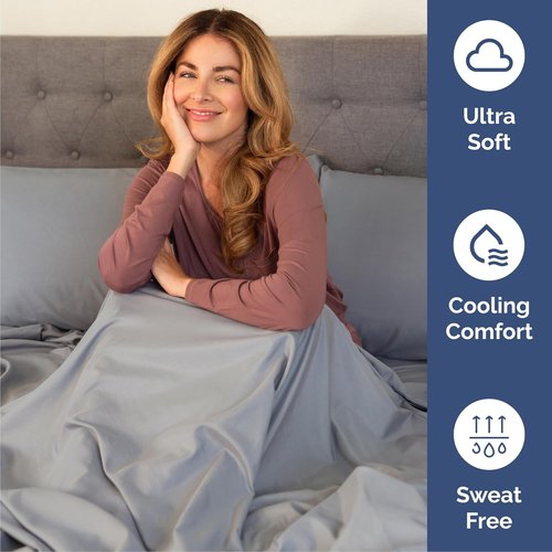 Cal King Size Sheet Set by Oeko-Tex | 4-Piece Cooling & Breathable Bedding - Soft, Wrinkle-Free Steel Blue