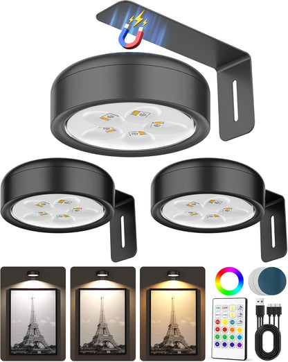 Skiennix Wireless Picture Lights - 2000mAh Rechargeable LED Puck Lights with Remote | 3 Color Temps & Dimming
