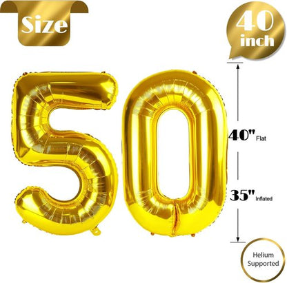 Gold Number 50 Balloon - 40 Inch 50th Birthday Decorations for Men & Women | Elegant Golden Party Supplies