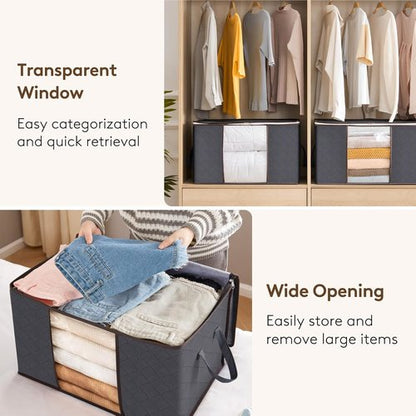 Lifewit 60L Clothes Storage Bins - 4 Pack Foldable Bags with Lids, Zippers & Clear Window