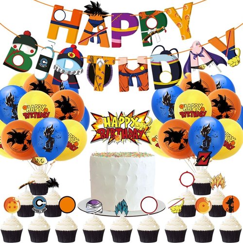 Happy Birthday Party Supplies Set - Includes Banner, Cake & Cupcake Toppers, 24 Latex Balloons