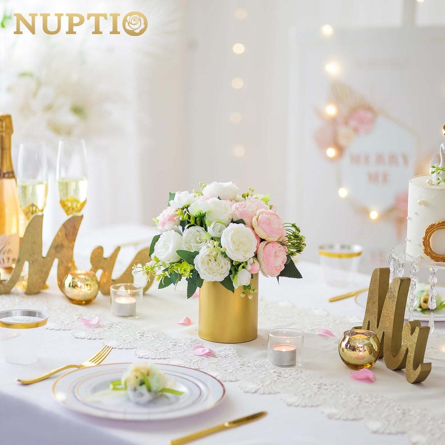 NUPTIO Gold Flower Vases - 6 Pcs 5.1 Inch Tall Metal Centerpieces for Wedding Table Decorations