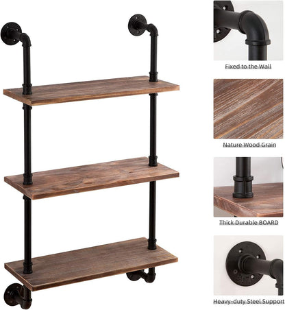 ROGMARS 3-Tier Floating Shelf - Real Pine Wood, Industrial Retro Style | 20"x7.87"x41.3" for Bathroom & Kitchen