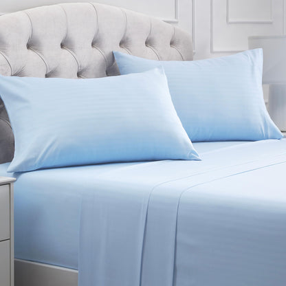 Mellanni California King Sheets Set - 4 PC Iconic Collection Bedding - Hotel Luxury, Extra Soft, Cooling Bed Sheets - Wrinkle, Fade, Stain Resistant (Cal King, Striped Light Blue)