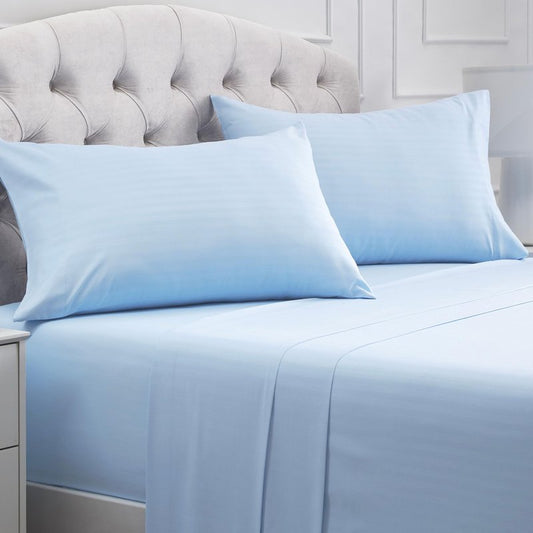 Mellanni California King Sheets Set - 4 PC Iconic Collection Bedding - Hotel Luxury, Extra Soft, Cooling Bed Sheets - Wrinkle, Fade, Stain Resistant (Cal King, Striped Light Blue)