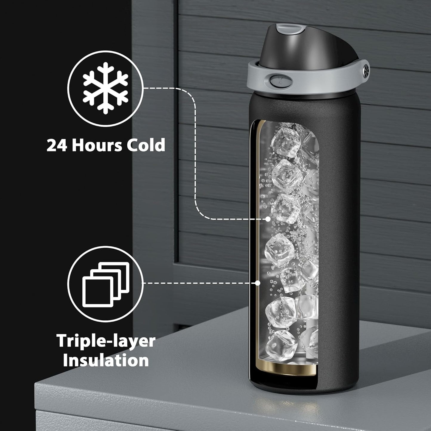 Meoky Stainless Steel Insulated Water Bottle - 32 oz, 2-in-1 Straw & Spout Lid, Leak Proof, BPA-Free
