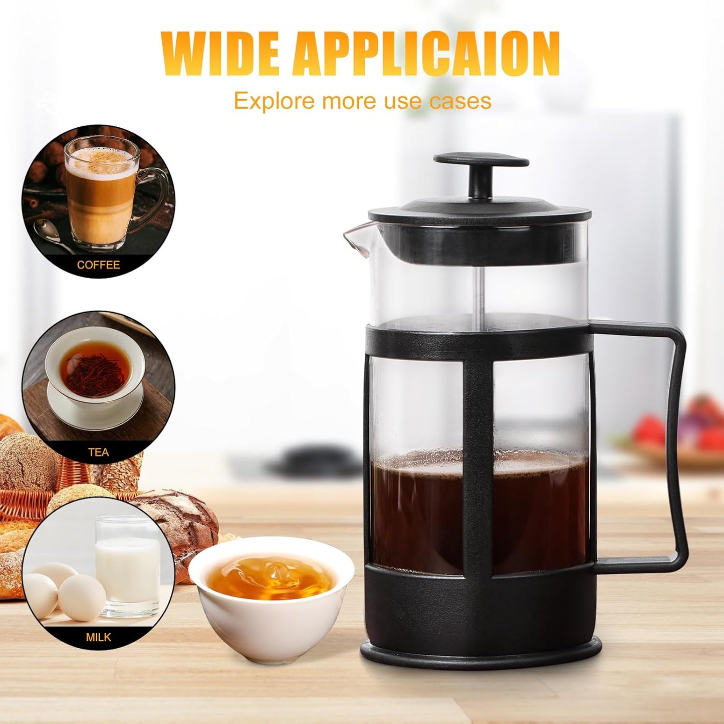 Skiennix Mini French Press Coffee Maker - Heat Resistant Borosilicate Glass | 12oz Black Coffee & Tea Pot