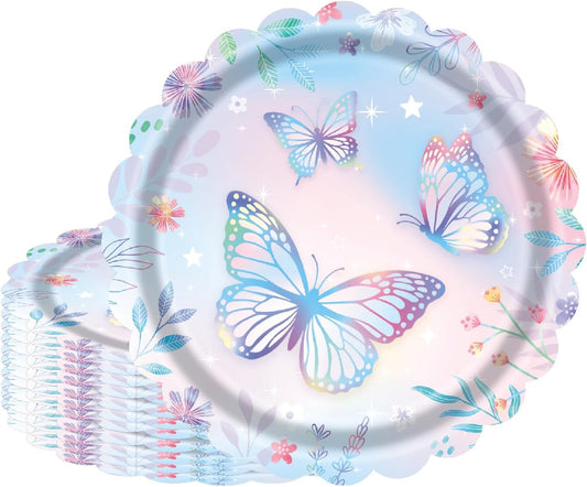 Butterfly 7-Inch Disposable Paper Plates by [Brand Name] - 40 Count for Birthday Parties & Baby Showers