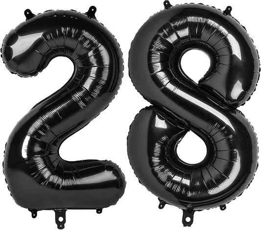 28-Inch Black Number 28 Mylar Balloon - Jumbo Foil Helium Balloon for Birthday & Wedding Celebrations