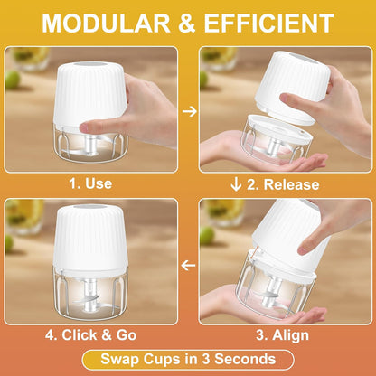Skiennix Electric Garlic Chopper - Mini USB Portable Food Processor with 6 Blades | 100/250/400ML Capacity