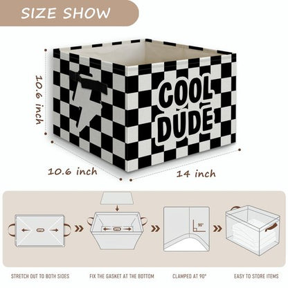 JUIOEIU Cool Dude Boy Foldable Checkered Basket Storage Bins Box with Handles, Black and White Collapsible Organizer for Kids Boys Room Bedroom Bathroom Nursery Playroom Clothes Toys Books