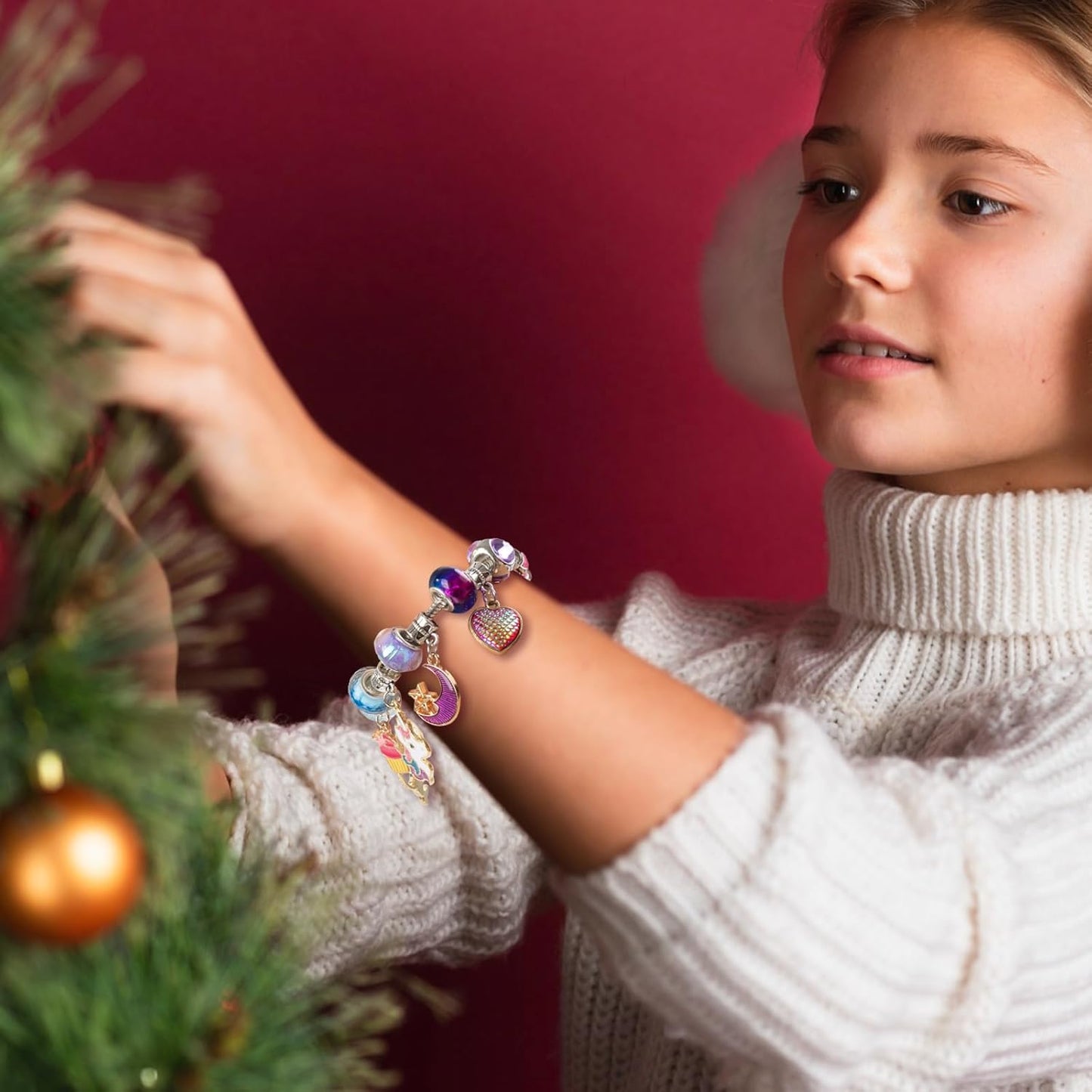OuMuaMua Advent Calendar Charm Bracelets - 24 Days Christmas Countdown with Mermaid & Unicorn | DIY Jewelry Kit for Girls & Women