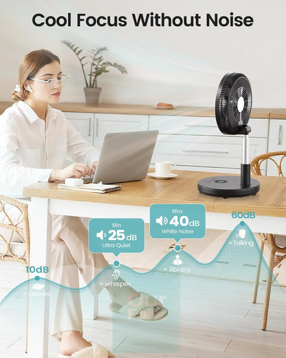 TriPole 12" Portable Rechargeable Standing Fan - Adjustable Height, Remote Control & Timer | 12000mAh Battery (Black)