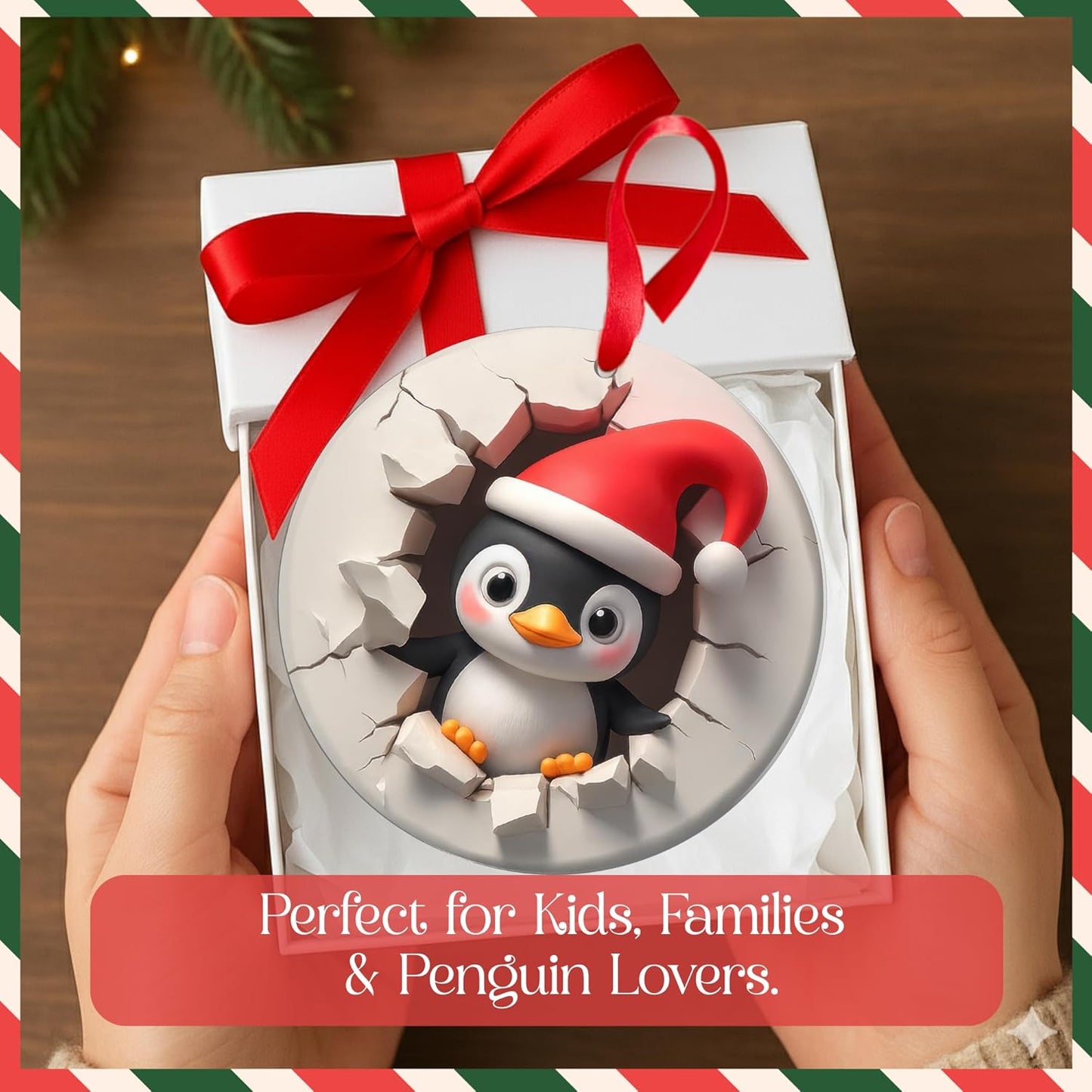 Penguin Ornament - 2D Christmas Penguin Decorations | Cute Holiday Tree Ornaments for Couples & Animal Lovers