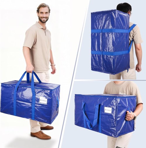 KYODOLED 6 Pack Heavy Duty Blue Moving Bags - Sturdy Storage Totes with Zipper & Handles for College Students