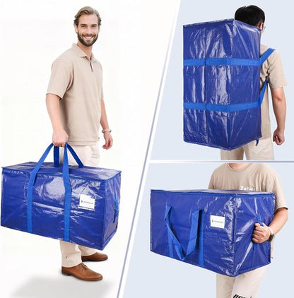 KYODOLED 6 Pack Heavy Duty Blue Moving Bags - Sturdy Storage Totes with Zipper & Handles for College Students