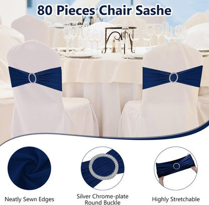 CHENGU Spandex Stretch Chair Sashes - 150 Elastic Covers with Buckle Slider for Weddings & Events | Dark Blue
