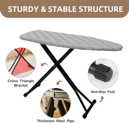 Regine Switzerland Adjustable Height Ironing Board - Compact Folding Design with Heat-Resistant Cover (Grey)