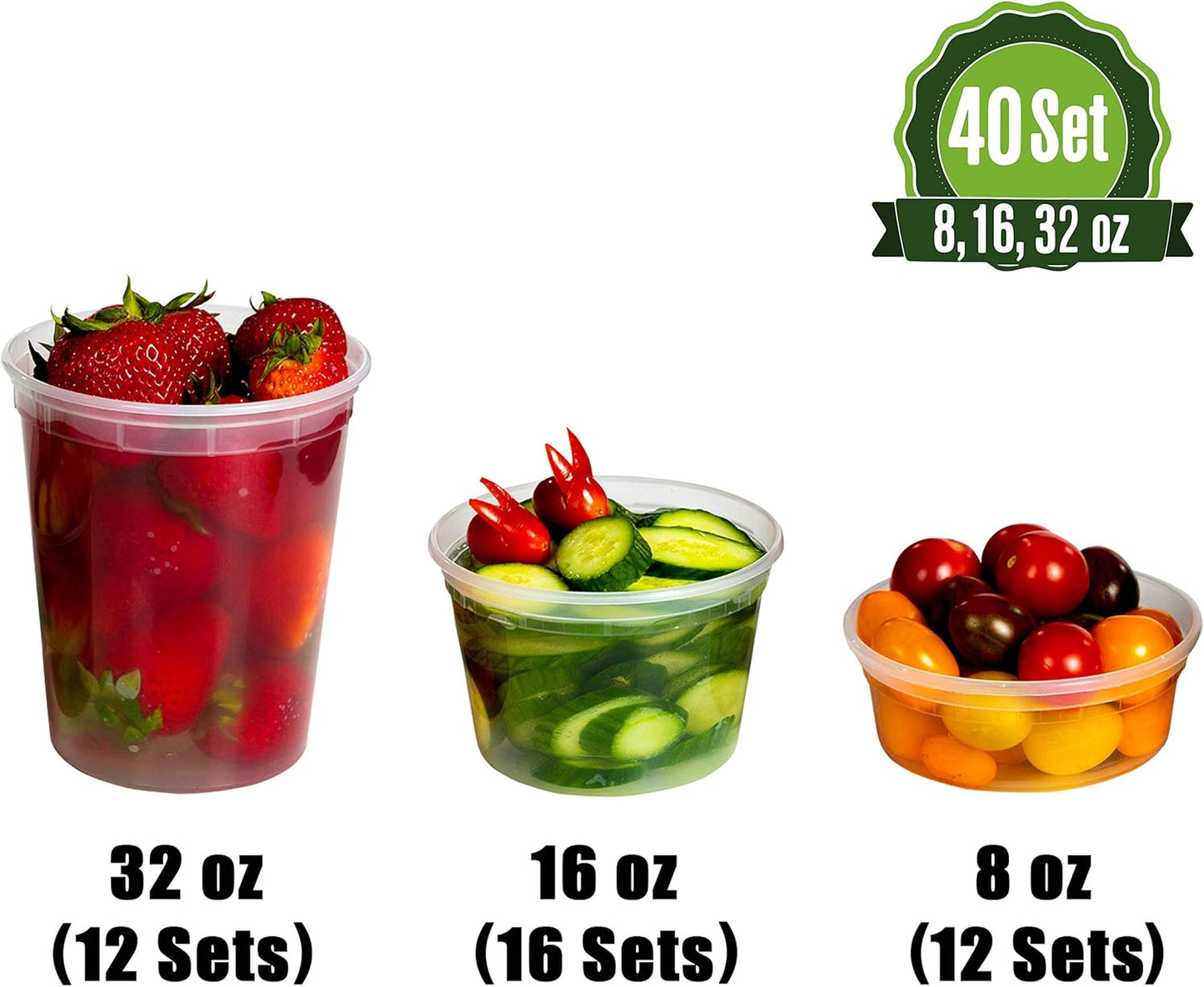 SafeWare Deli Containers - Airtight & Leakproof Storage | 40-Piece Set (8oz, 12oz, 16oz, 32oz)