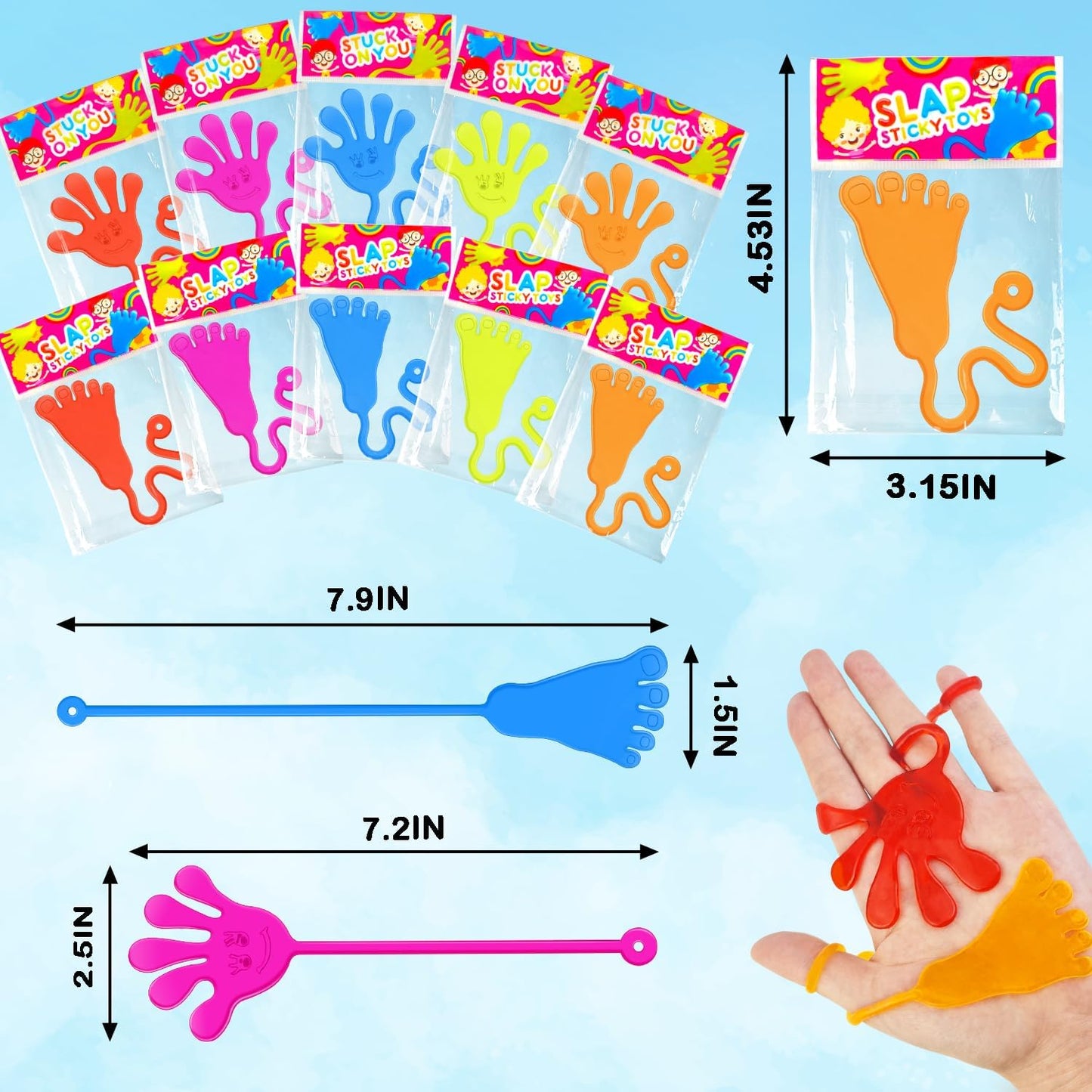Skiennix Bulk Party Favors - 200 PCS Goody Bag Stuffers with Sticky Hands & Feet | Non-Candy Treats for Kids