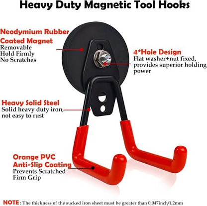 EDSRDUX Heavy Duty Magnetic Hooks - Strong Anti-Slip Rubber Coated Utility Hooks for Garage & Workshop (Medium - 2 Pack)