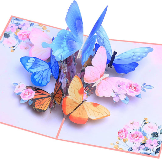 ROBBEAR 3D Butterfly & Flower Pop Up Greeting Card - Handmade for Birthdays, Anniversaries & More