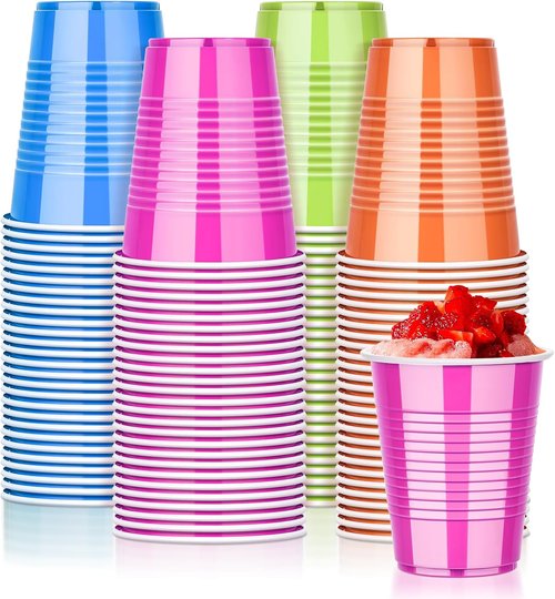 KesaPlan 100PCS Colorful 18 oz Plastic Cups - Disposable Rainbow Drinking Cups for Parties