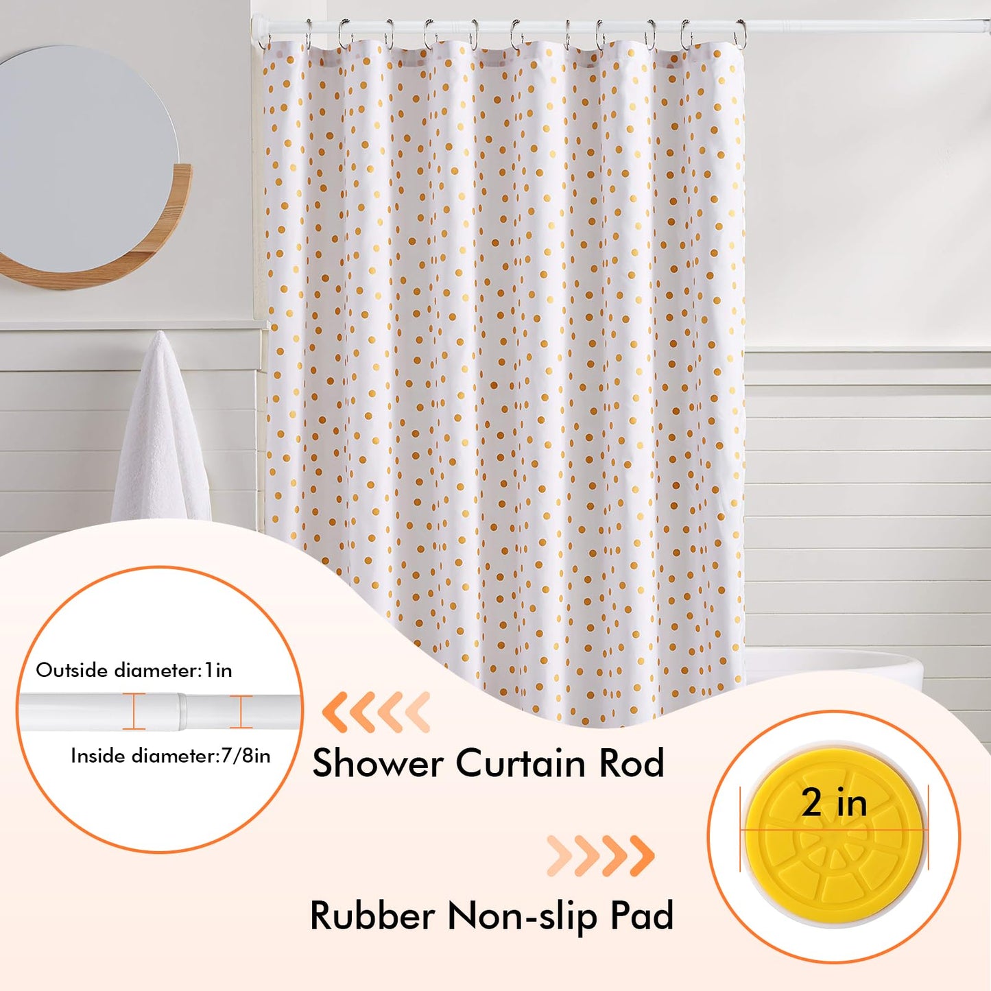 Shower Curtain Rod 31-80 in Adjustable Curtain Rod No Drilling Tension Shower Rod Stainless Steel for Bathroom Room Divider, White