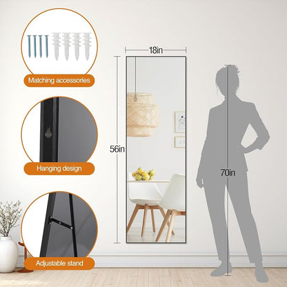 56x18 Full Length Mirror with Black Aluminum Frame - Freestanding Floor Standing