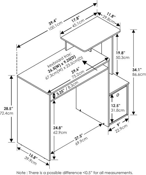 Furinno Econ Writing Desk - Stylish Home Office Computer Desk in White/Black Finish