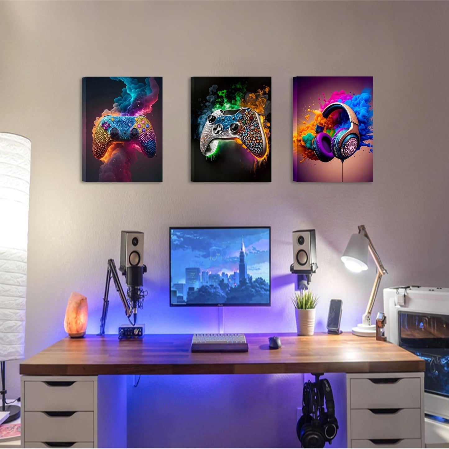 SEHSUVC Gaming Room Canvas Wall Art - Set of 3 Gamer Posters | Framed 12x16 In Pictures for Boys' Rooms