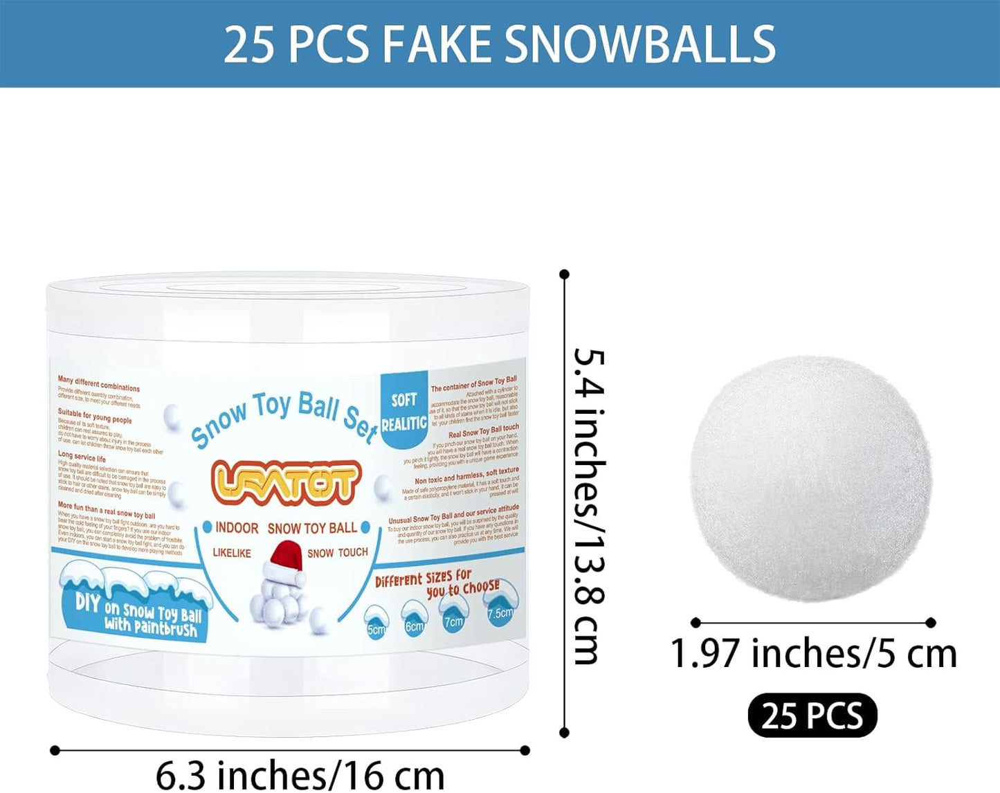 URATOT Snow Toy Balls - 25 Pack Soft Plush Fake Snowballs for Kids | Indoor Winter Fun
