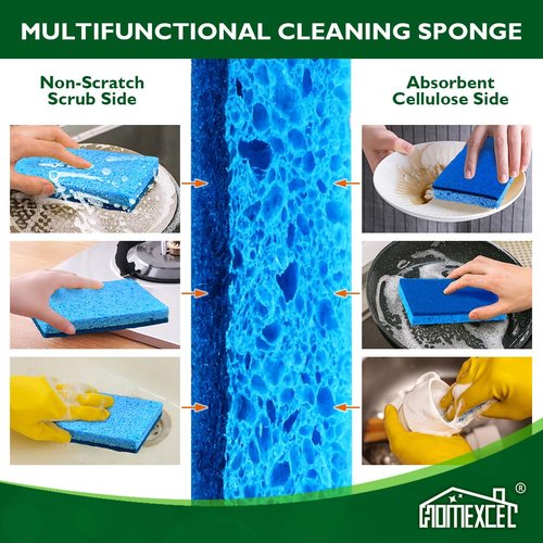 HOMEXCEL Extra Large Dish Sponge for Cleaning, Safe on Non-Stick Cookware, XL Non-Scratch Sponges Kitchen 6 Count, Dual Sided Scrub Sponges for Kitchen, Household, Bathroom and More