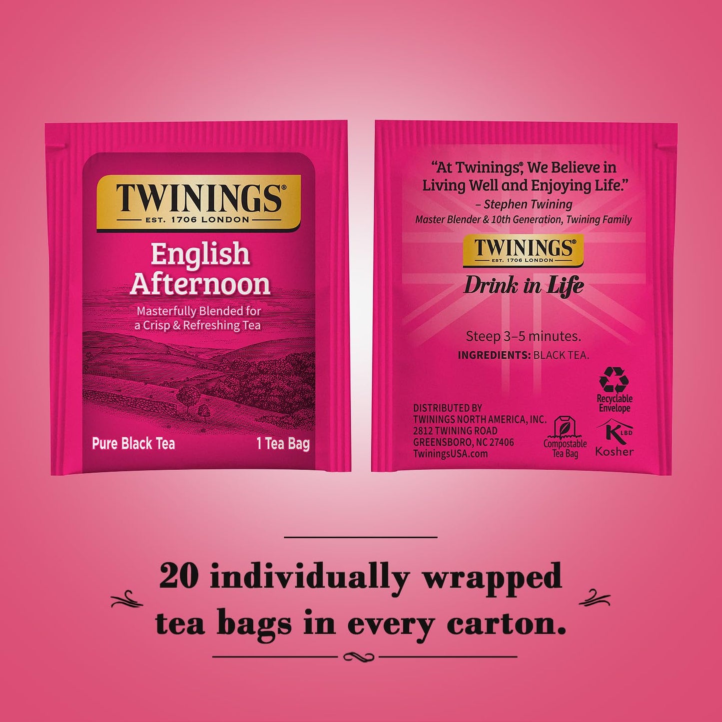Twinings English Afternoon Tea - Refreshing Caffeinated Black Tea Bags | 2-Pack, 20 Count Each