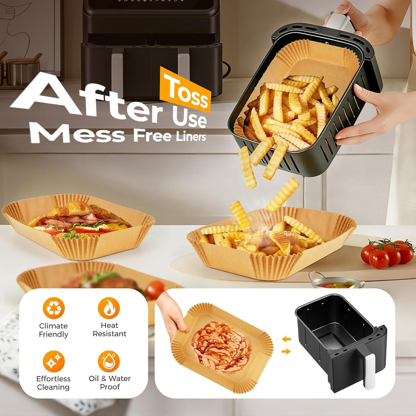Vailnd Air Fryer Liners - 125 Pcs Disposable Parchment Paper for Ninja & Chefman Dual Basket | 8x5.5 Inch