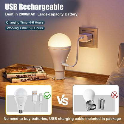 Brightown USB Rechargeable Light Bulb - Remote & Timer for Emergency Power Outages | 700LM, 6000K, 2 Pack