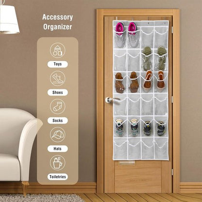 GOMAJI Over The Door 24 Pocket Shoe Organizer - Space-Saving Storage Solution, Gray (64" X 19")