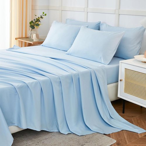 ILAVANDE Queen Sheets Set - Luxury 1800 Series Microfiber - Super Soft & Wrinkle Free - Baby Blue, 6 Pieces