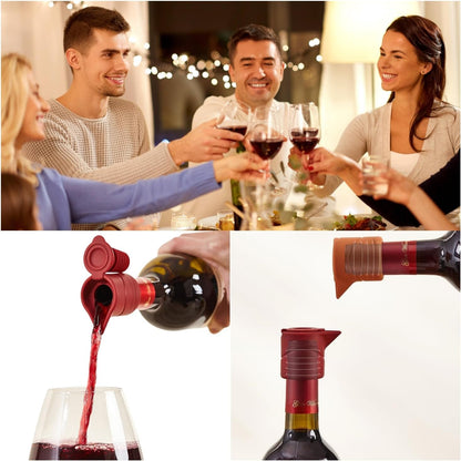 Silicone Wine Bottle Stopper with Guide Nozzle Keep Wine Fresh Reusable Wine Preserver Seals With 3 in 1 Kechain Fixed Sealing Plug Design For Soy Sauce, Cooking Wine, Oilg(Red+Orange+Gray)