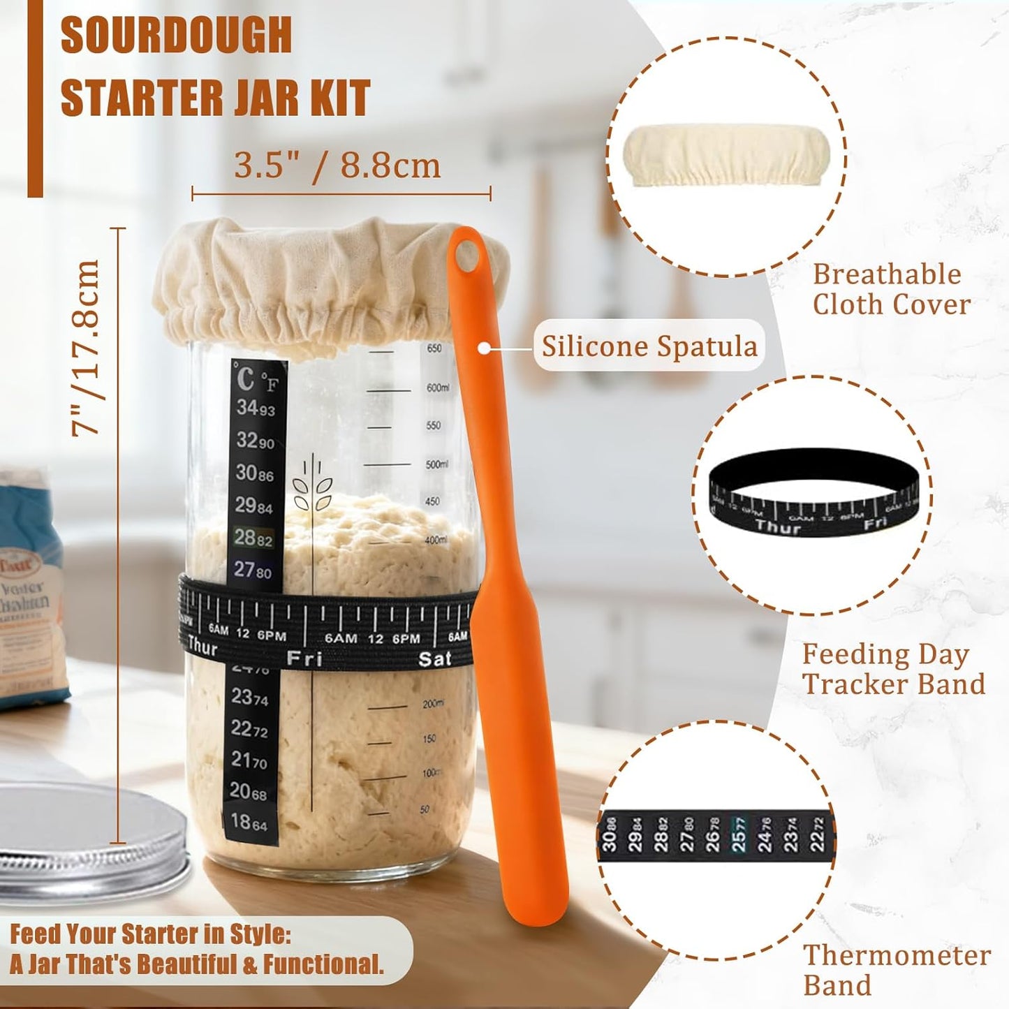 Panny Sourdough Starter Kit - Complete Bread Baking Supplies with Banneton Baskets & Glass Jar | 9" Round & 10" Oval