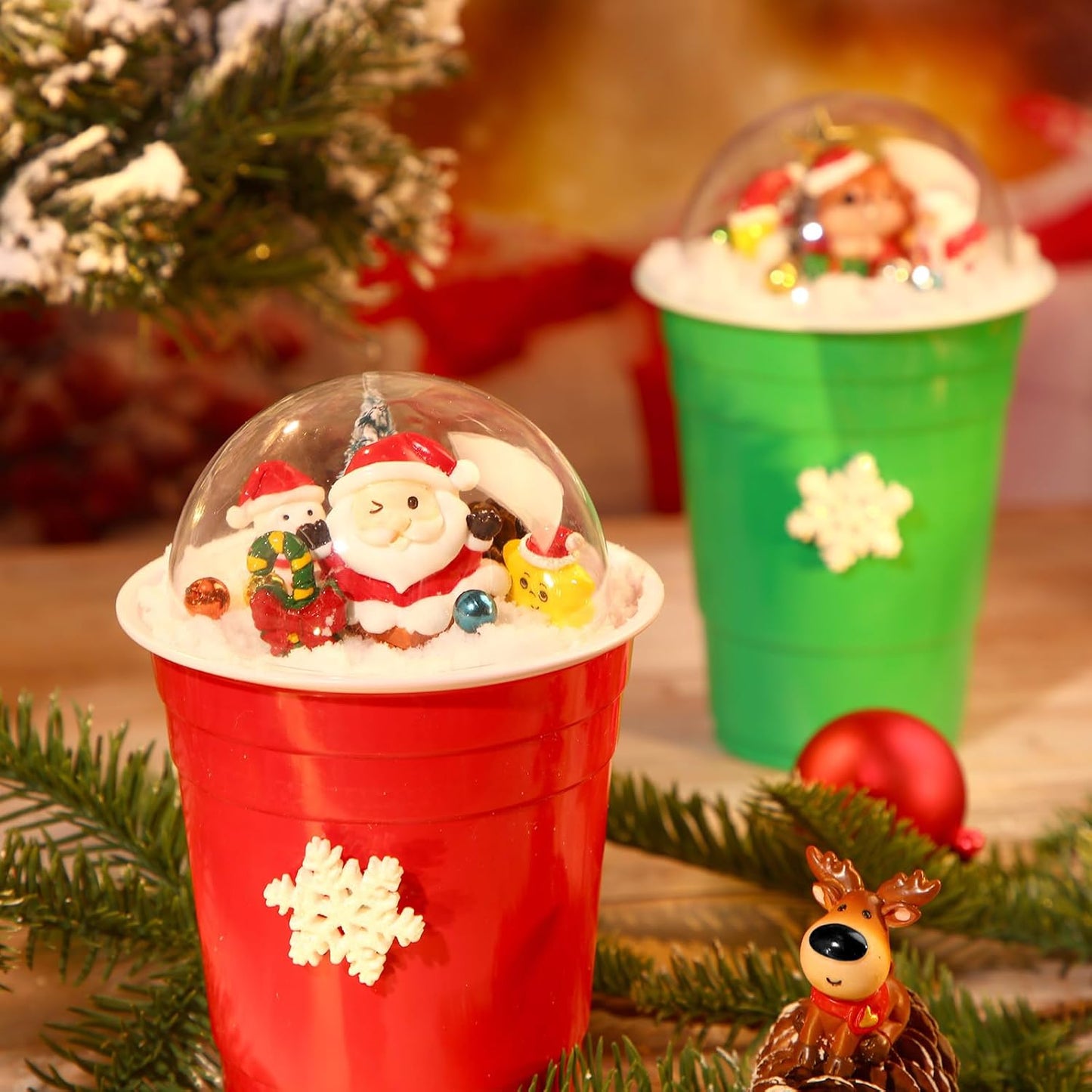 Roowest Miniature Ornaments - 96 Pcs DIY Snow Globe Kit for Christmas Village Decor | Snowman, Reindeer, Santa Claus, Snowflake (Teal)