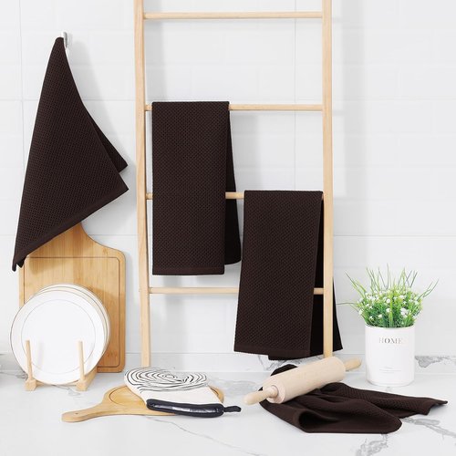 Homaxy 100% Cotton Waffle Weave Dish Towels - Ultra Soft & Absorbent, Quick Drying | 13 x 28 Inches, 12-Pack, Dark Brown